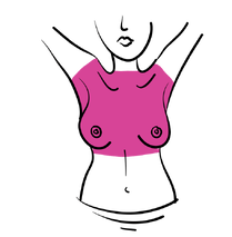 Check from the collarbone down to the base of your sternum and out into your armpits