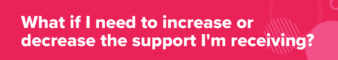 "What if I need to increase or decrease the support I’m receiving?" in white text on a vibrant pink background with circular graphic elements