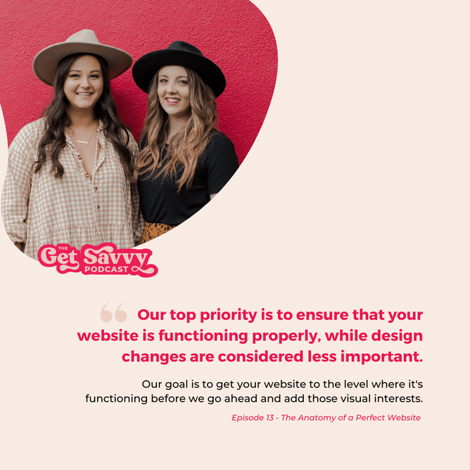 Quote graphic featuring two women in hats, with the text: 'Our top priority is to ensure that your website is functioning properly, while design changes are considered less important.'