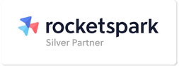 Rocketspark logo with a blue, pink, and red triangular design on the left, followed by the text 'rocketspark' and 'Silver Partner' underneath