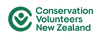 Conservation Volunteers New Zealand logo features a green circular emblem with a stylised person inside, next to the organisation name in green