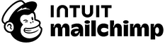 Mailchimp logo featuring a black and white chimp mascot wearing a hat, with "INTUIT" in uppercase and "mailchimp" in bold lowercase letters