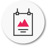 Icon of a hanging poster with a mountain graphic, framed within a white circle, with "Graphic Design" text below