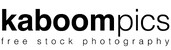 Kaboompics logo with "kaboom" in bold black sans-serif font and "pics" in a lighter weight, with "free stock photography" in small lowercase letters beneath