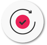 Icon of a circular arrow surrounding a pink checkmark, framed within a white circle, with "Online Process Documentation" text below