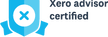Xero Advisor Certified badge featuring a blue shield with a white 'X' icon, alongside black text stating 'Xero advisor certified'