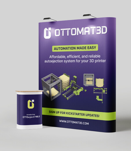 Trade show display booth and container mockup for 'Ottomated'.