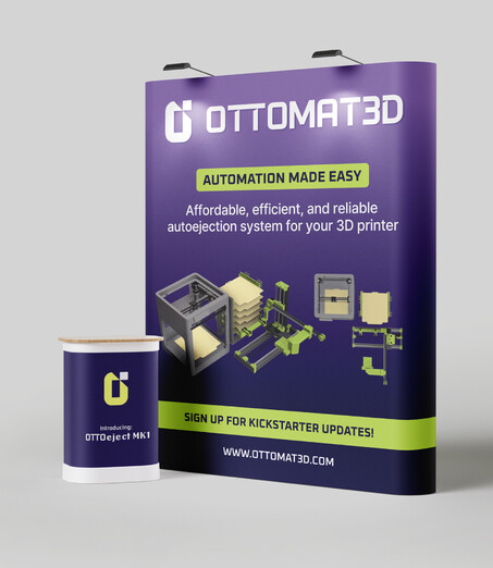 Trade show display booth and container mockup for 'Ottomated'.