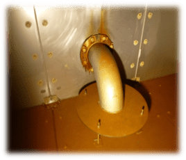 the rusted interior of liquid storage tank