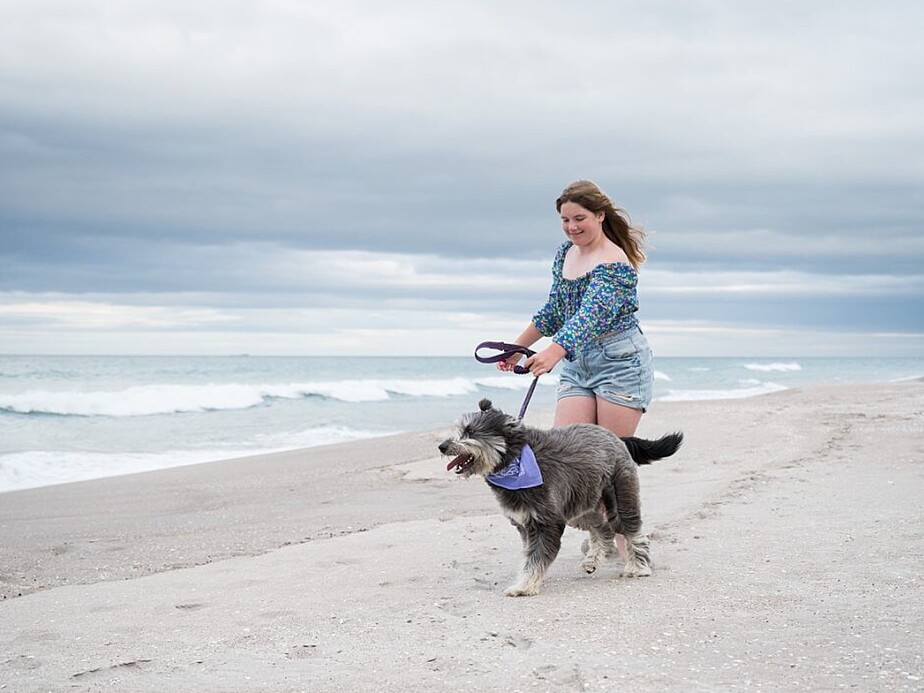 Girl with dog on beach.  Tauranga Photographer.  Tauranga Family Photographer.  Papamoa Family Photographer.  Family.  Bay of Plenty Photographer.