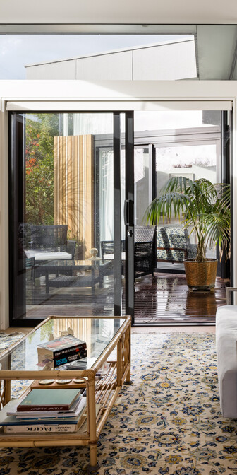 Indoor and outdoor flow of Hamilton Lake house