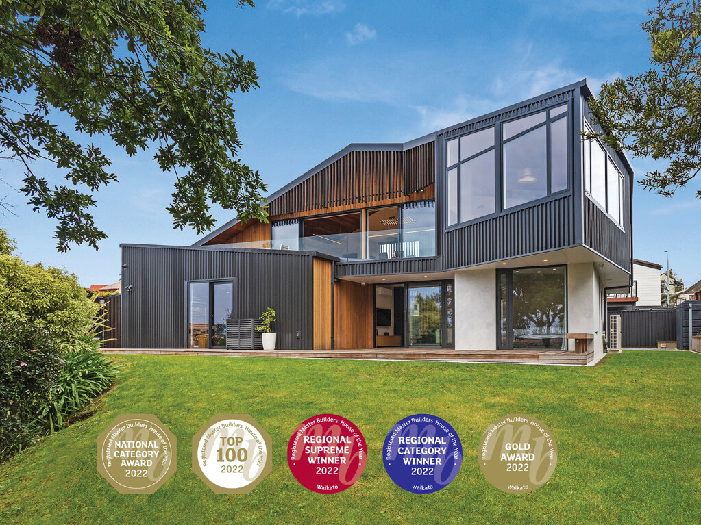 Totara house built by Karl Kampehout with National Category Award, Top 100 Award, Regional Supreme Winner, Regional Category Winner and Gold Award in 2022