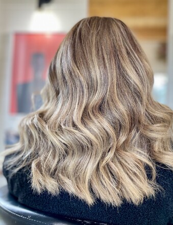 A beautiful highlighted blonde colour and style by Amy at Auburn and Ash hair.