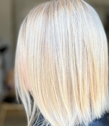 A smoothed blonde bob created by Amy at Auburn and Ash hair Queenstown.