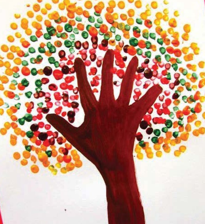 Autumn leaf handprint tree
