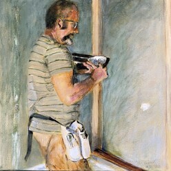 Image of painting by New Zealand artist, Dianne D Baker. Acrylic and oil painter. The Plasterer. 