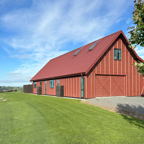 Outside modern barn