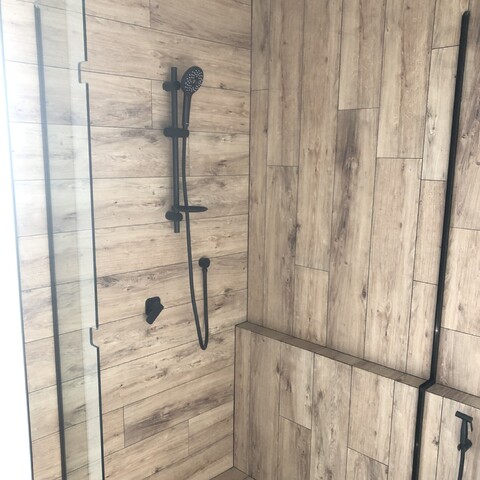 Wood paneled shower