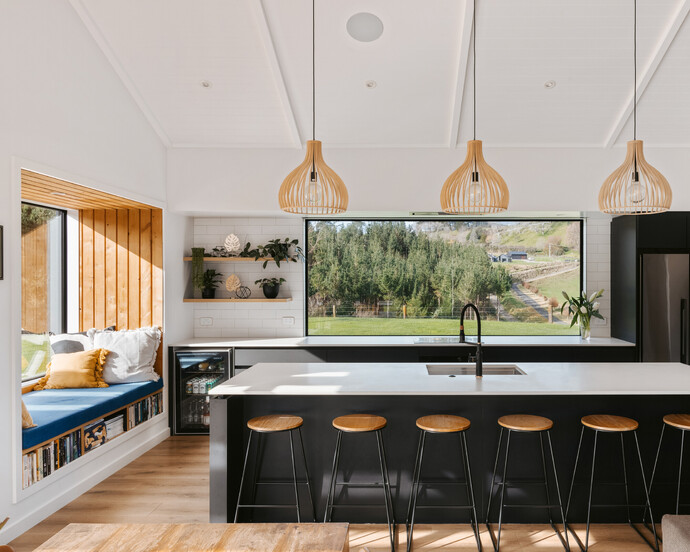 architecturally designed kitchen with large window