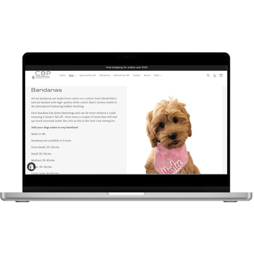 Clothes by Portia web page for Pretty in Pink Digital website portfolio