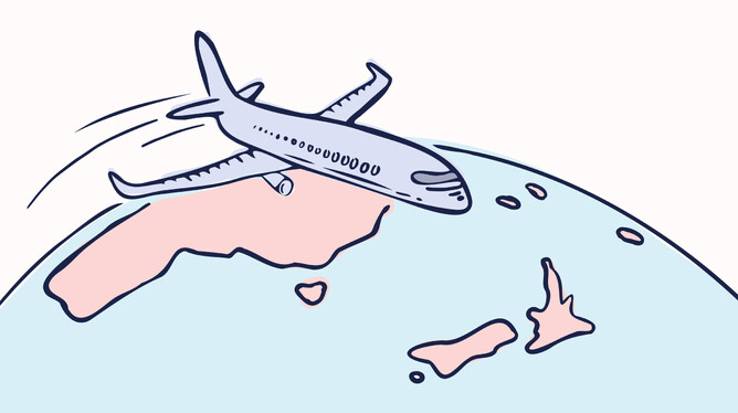 Illustration of plane going to New Zealand