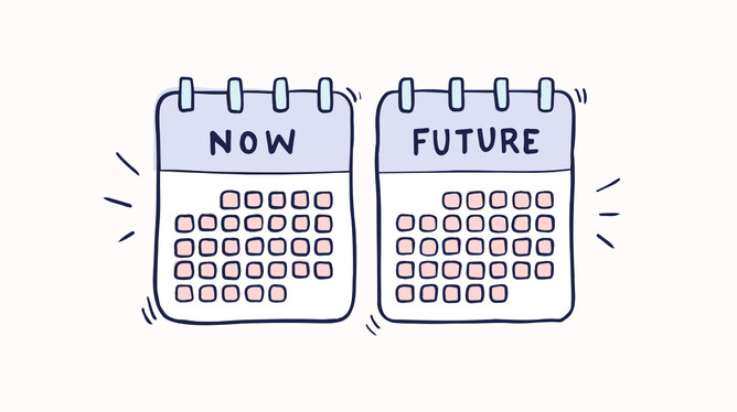 Illustration of calendar showing now and the future