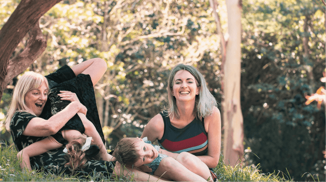 Sara-Jane Austen outside with her children