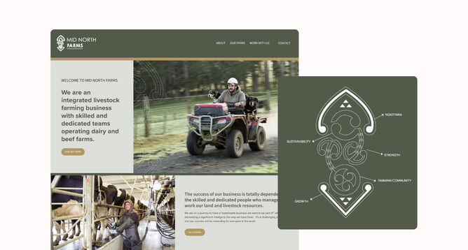 A photo of Bron's recently created this website and kōwhaiwhai for Mid North Farms