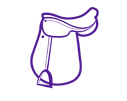 icon of a saddle line drawing in purple