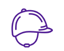 icon of a horse rider's helmet, line drawing in purple