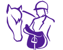 icon of saddle fitter holding a saddle and a horse standing behind her