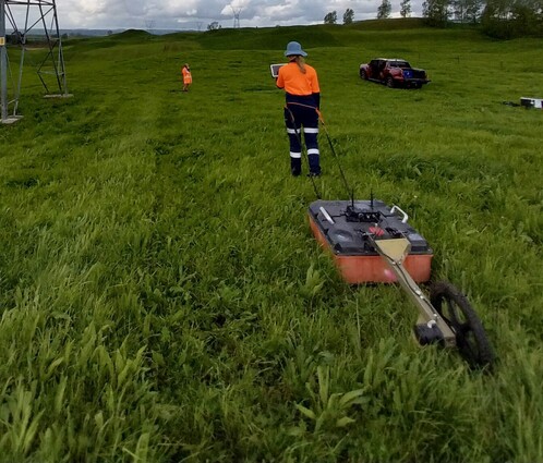 Scientist using ground Penetrating Radar Equipment