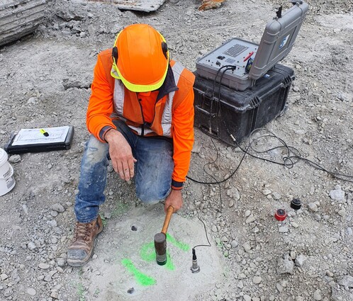 Scientist using pile testing equipment
