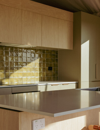 Image of tiled back splash in kitchen. Tiling service. Cosmic Tiling. Te Awamutu, Waikato.