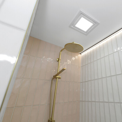 Image of modern tiled walk in shower. Tiling service by Cosmic Tiling for Iconic Construction. Waikato.