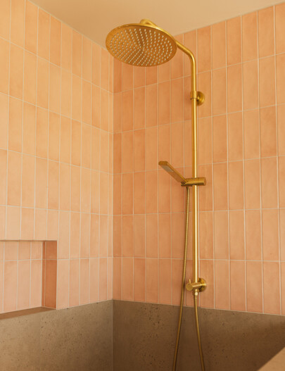 Image of tiled walk in shower. Screed service. Cosmic Tiling. Te Awamutu, Waikato.