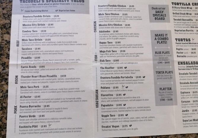 Note the option to choose from a flour, wholewheat or corn tortilla. Please don't note the prices - we live in a different world!