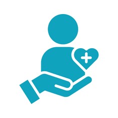Medical devices icon drawing of a hand holding a person with a cross inside a heart