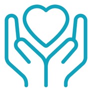 Outline drawing of two hands holding a heart