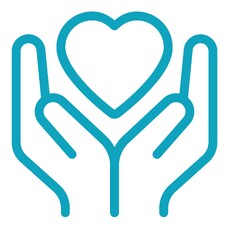 Outline drawing of two hands holding a heart