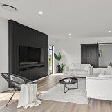 Indoor lounge flowing to kitchen and dining area &mdash; relaxed everyday living, Hamilton home