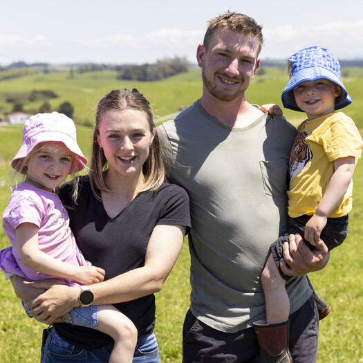 young farming family on a Trinity Lands farm