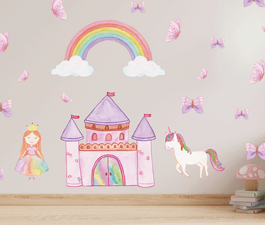 Princess castle wall decal set rainbow and butterflies