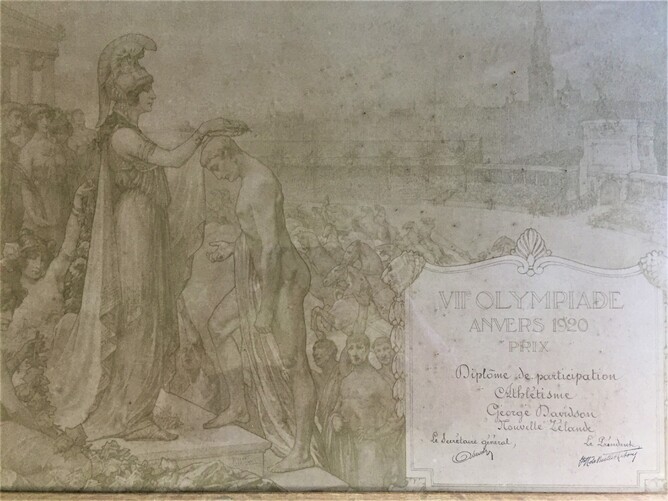 George Davidson - Olympic participation certificate 1920 (family collection)