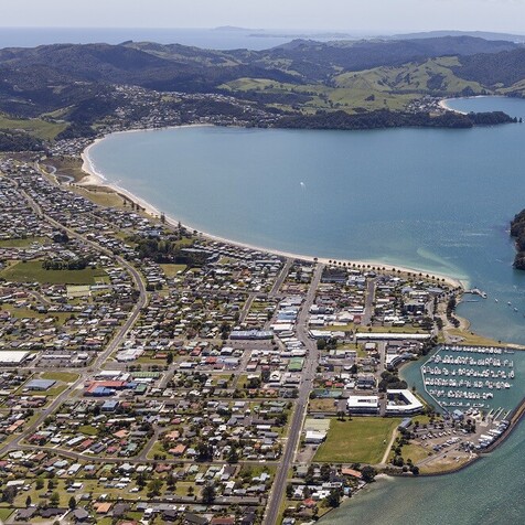 A view of the Whitianga township from the air.