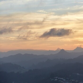 The Pinnacles Mountain range at sunset.