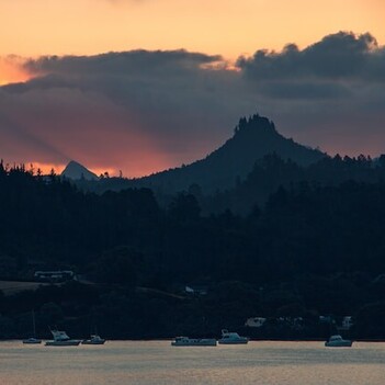 The Pinnacles Mountain range at sunset.