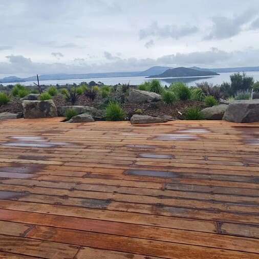 Timber deck built by Ultrascape in Rotorua for outdoor entertaining overlooking Lake Rotorua