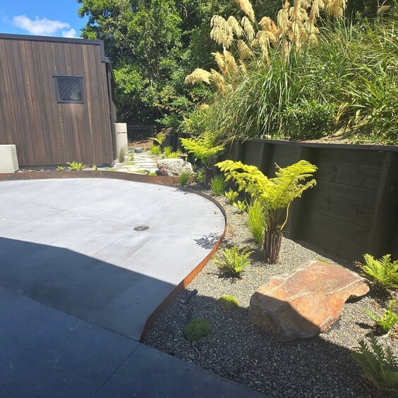 wooden pavers in a rock garden in a home in Rotorua