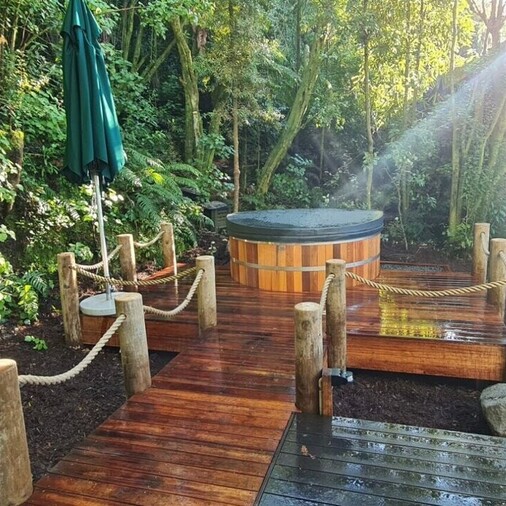 Decking to a private spa area in Rotorua